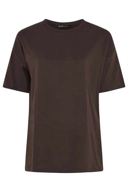 Yours Curve Chocolate Brown Longline T-Shirt - 30-32 Image 5
