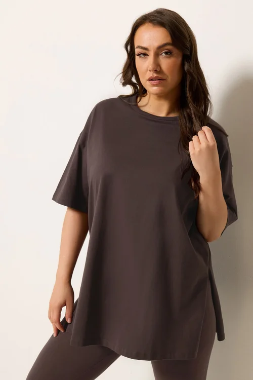 Yours Curve Chocolate Brown Longline T-Shirt - 30-32 Image 1