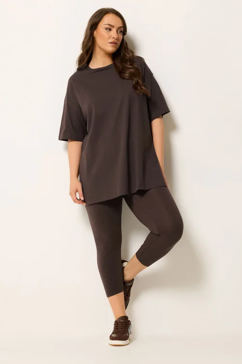 Yours Curve Chocolate Brown Longline T-Shirt - 30-32 Image 2