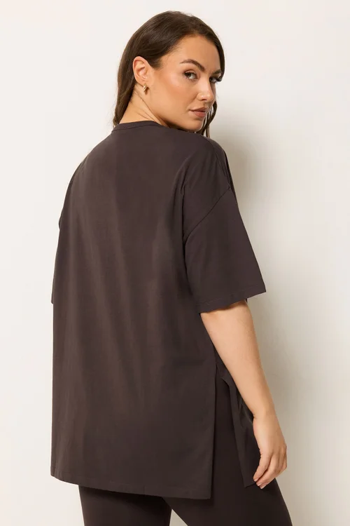 Yours Curve Chocolate Brown Longline T-Shirt - 30-32 Image 4