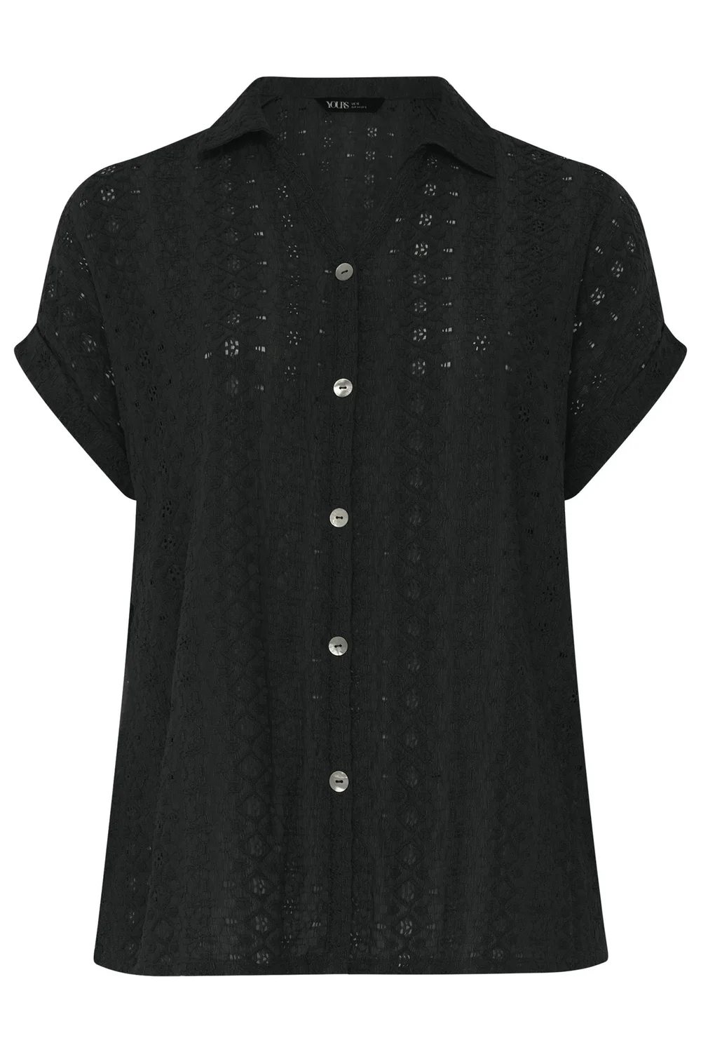 Yours Curve Black Broderie Anglaise Grown On Sleeve Shirt - 26-28 Image 5