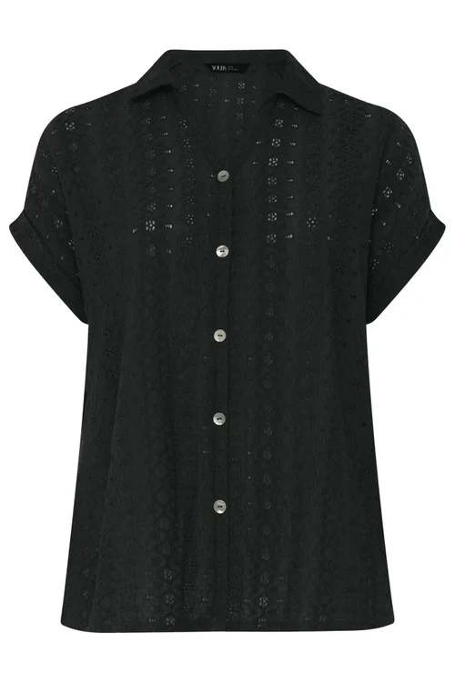 Yours Curve Black Broderie Anglaise Grown On Sleeve Shirt - 26-28 Image 5