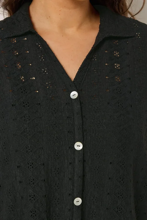 Yours Curve Black Broderie Anglaise Grown On Sleeve Shirt - 26-28 Image 4