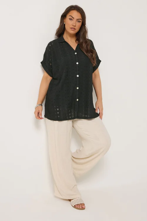 Yours Curve Black Broderie Anglaise Grown On Sleeve Shirt - 26-28 Image 2