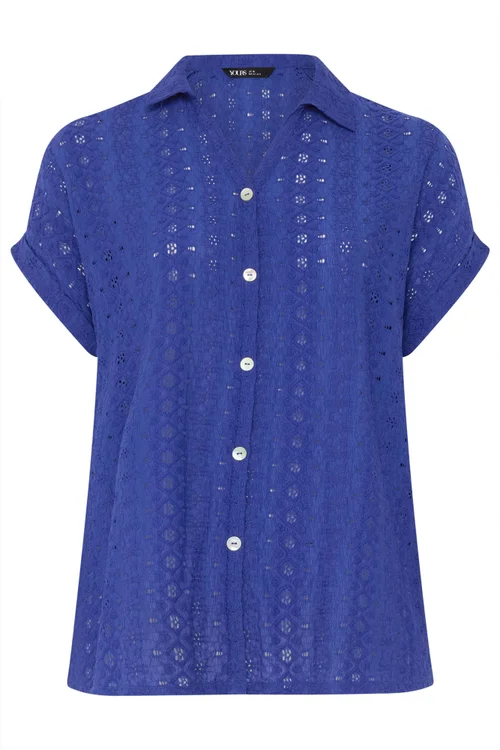 Yours Curve Cobalt Broderie Anglaise Grown On Sleeve Shirt - 22-24 Image 5