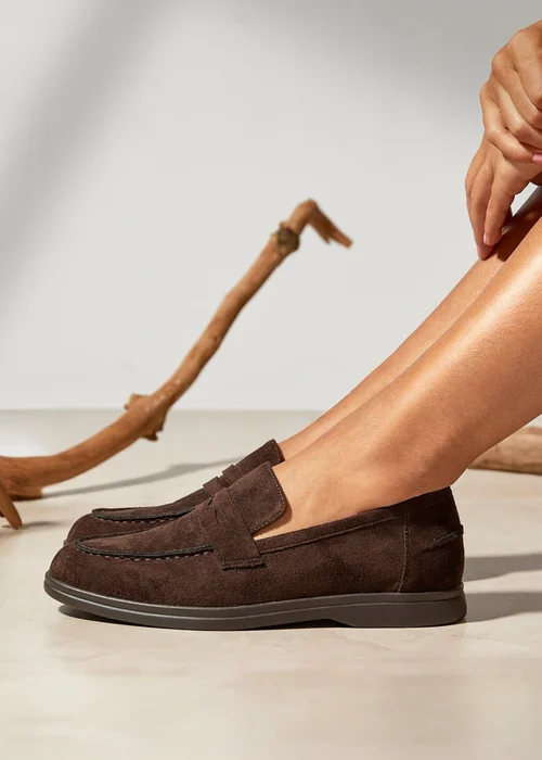 Linzi Review Brown Faux Suede Classic Loafer - 6 Image 1