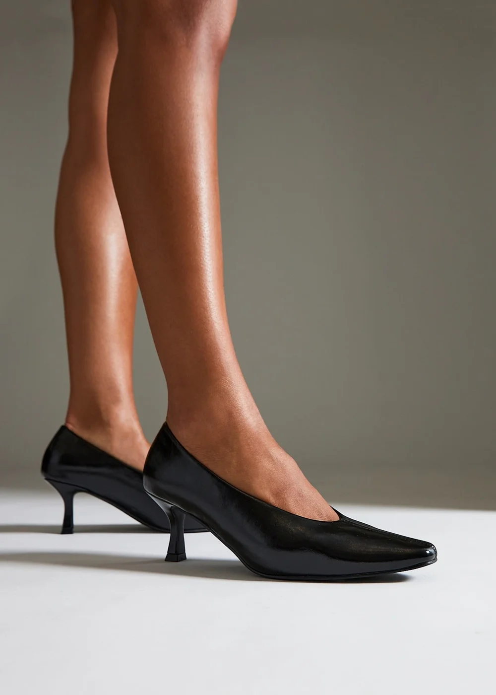 Linzi Delaney Black Faux Leather Square Toe Court Heels - 3 Image 1