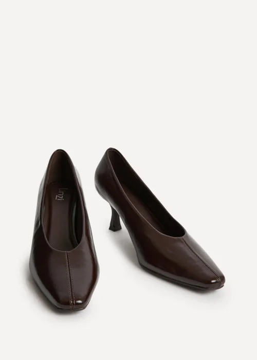 Linzi Delaney Brown Faux Leather Square Toe Court Heels - 7 Image 4