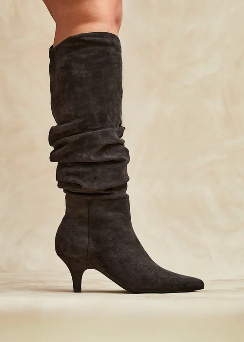 Linzi Esteem Grey Kitten Heel Long Boots - 3 Image 1