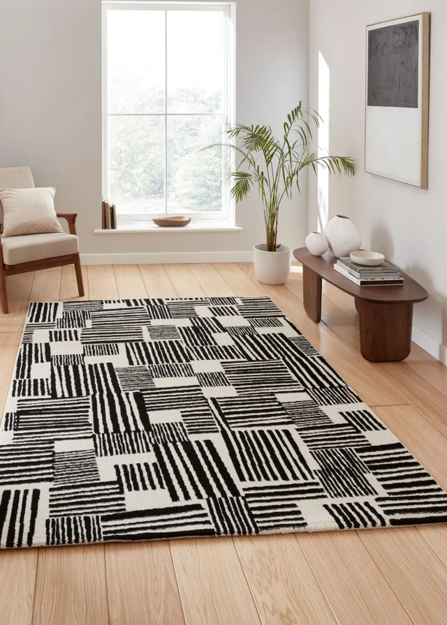 Catherine Lansfield Blocks Black/White Rug 120 x 170cm