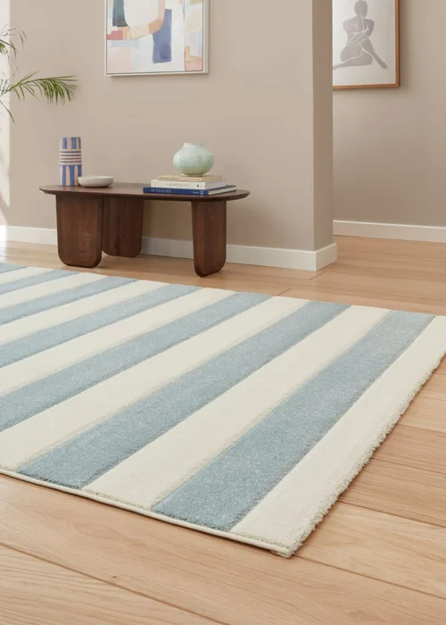Catherine Lansfield Cove Stripe Blue Rug 120 x 170cm - 80 x 150 Image 2