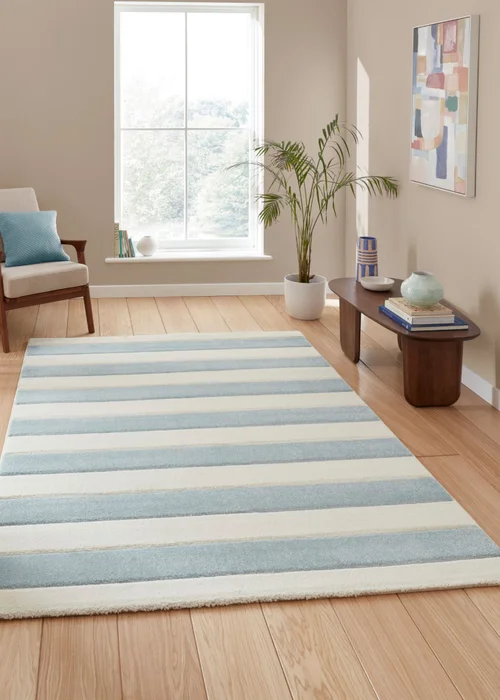 Catherine Lansfield Cove Stripe Blue Rug 120 x 170cm - 80 x 150 Image 1