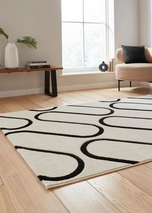 Catherine Lansfield Linear Curve White/Black Rug 80 x 150cm - 80 x 150 Image 2
