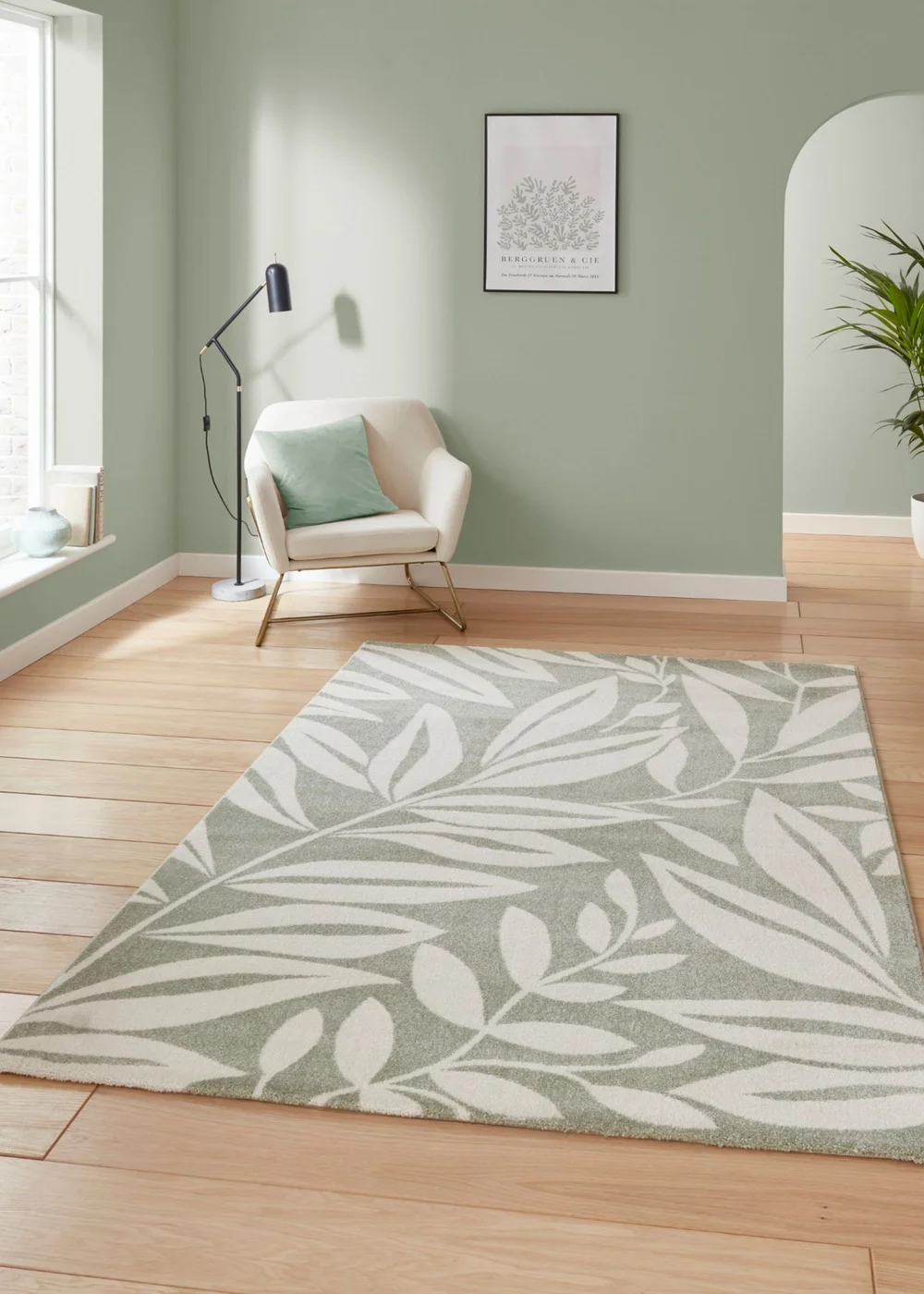Catherine Lansfield Sorrel Leaves Sage Green Rug 160 x 230cm - 120 x 170 Image 1