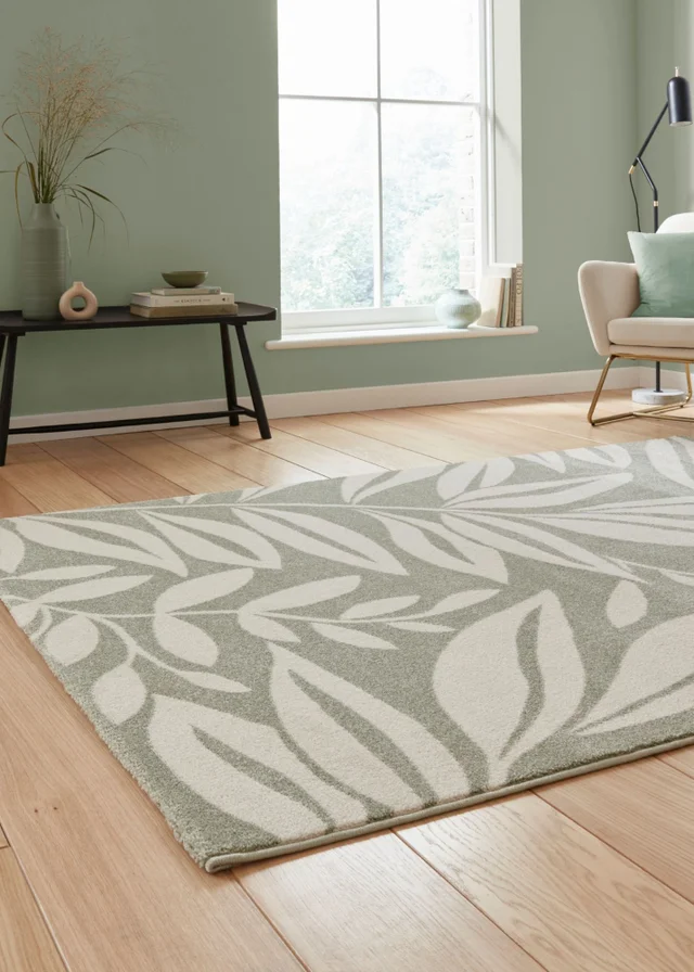 Catherine Lansfield Sorrel Leaves Sage Green Rug 160 x 230cm