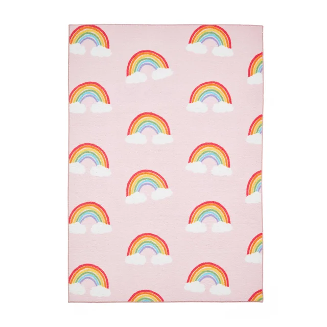 Catherine Lansfield Rainbow Hearts Pink Washable Rug 120 x 170cm