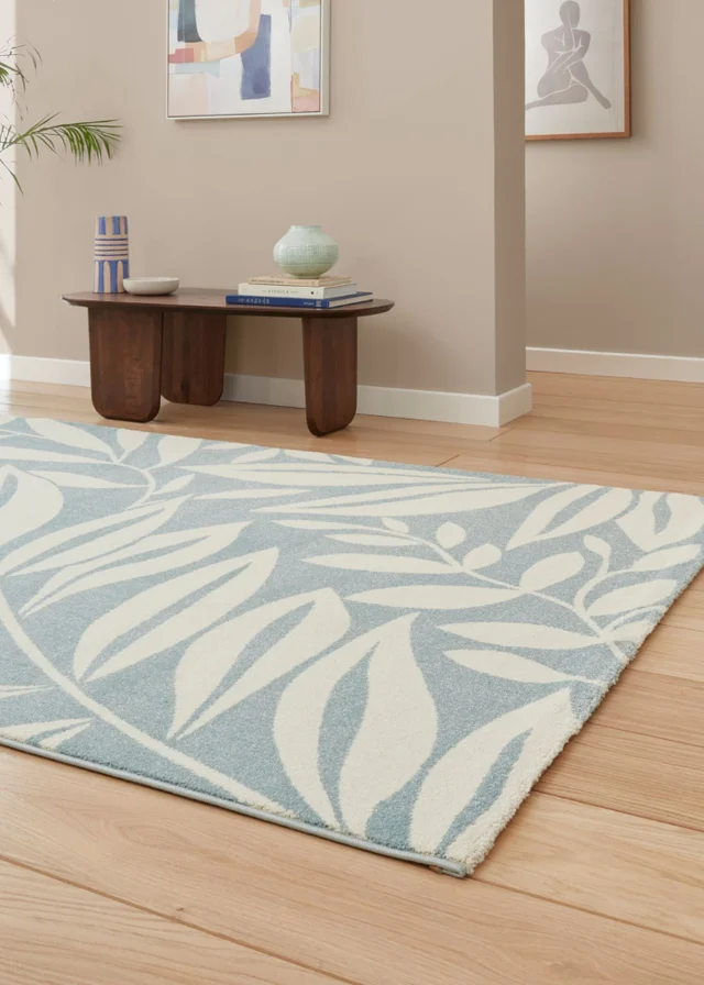 Catherine Lansfield Sorrel Leaves Blue Rug
