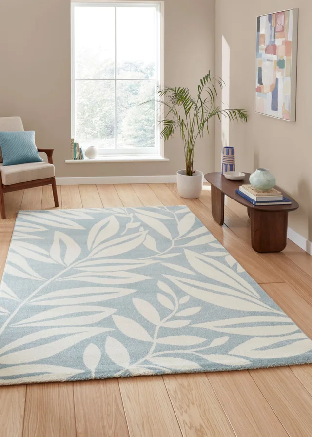 Catherine Lansfield Sorrel Leaves Blue Rug