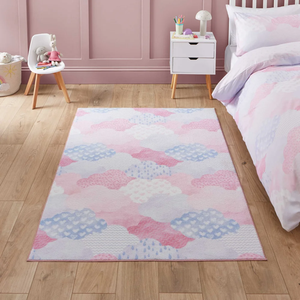 Catherine Lansfield Soft As A Cloud Pink Washable Rug 120 x 170cm - 80 x 150 Image 1