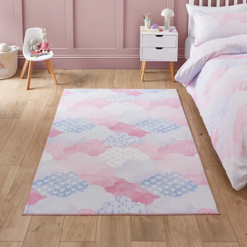 Catherine Lansfield Soft As A Cloud Pink Washable Rug 120 x 170cm - 80 x 150 Image 1