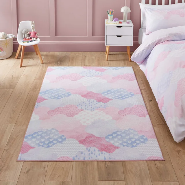 Catherine Lansfield Soft As A Cloud Pink Washable Rug 120 x 170cm