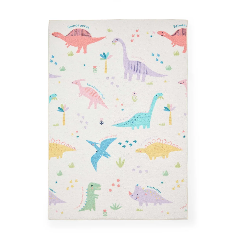 Catherine Lansfield Dinosaur Friends Pink / Blue Washable Rug 80 x 150cm - 80 x 150 Image 2