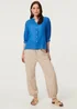 Izabel London Blue Collarless Button Back 3/4 Sleeve Blouse - 14 Image 4