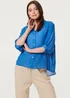 Izabel London Blue Collarless Button Back 3/4 Sleeve Blouse - 14 Image 1