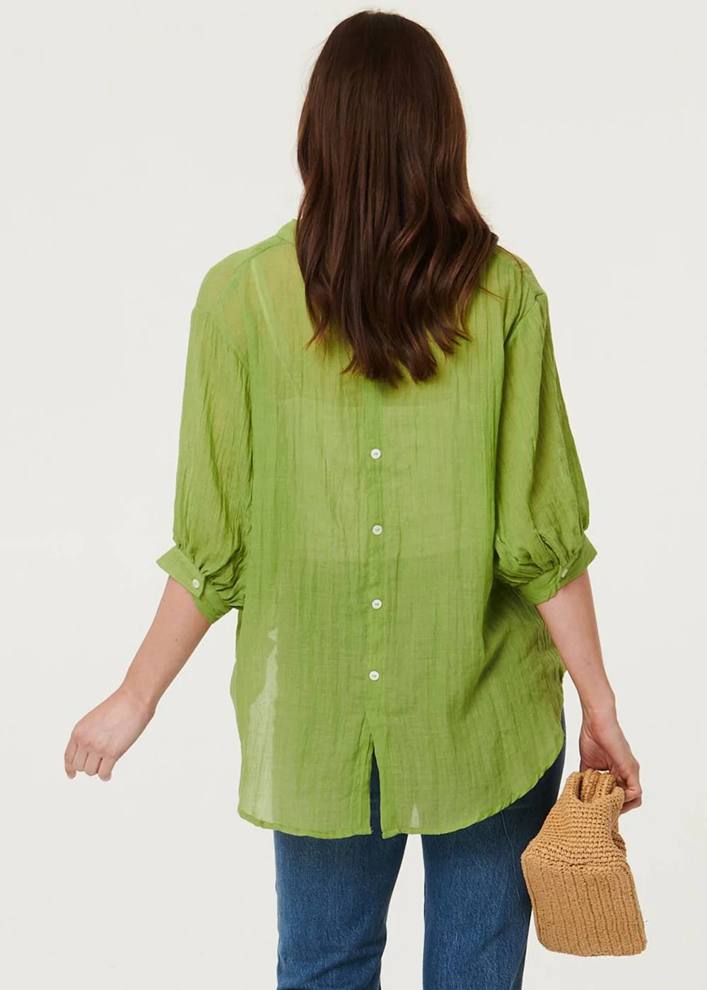 Izabel London Green Collarless Button Back 3/4 Sleeve Blouse - 16 Image 2