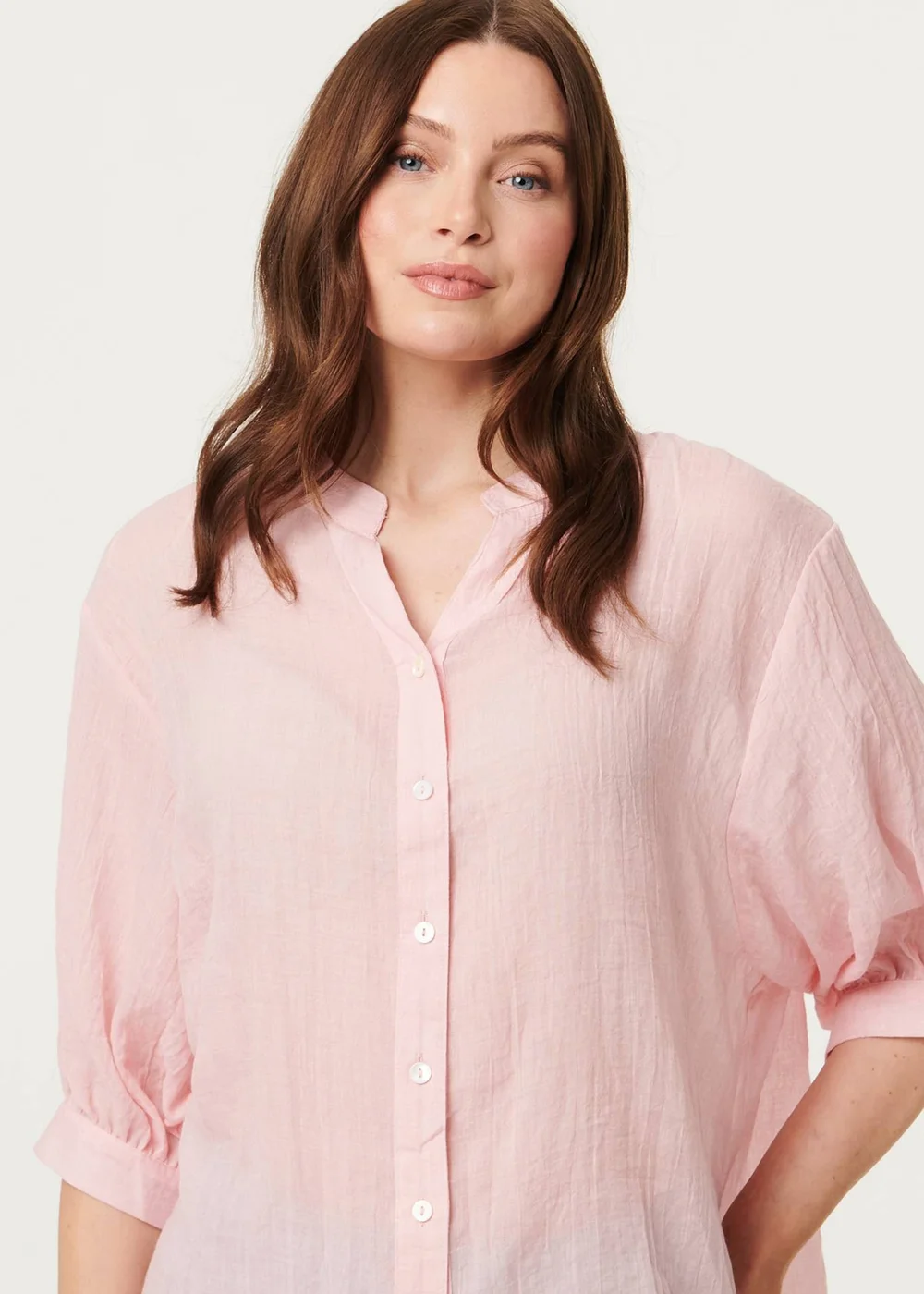 Izabel London Pink Collarless Button Back 3/4 Sleeve Blouse - 16 Image 3