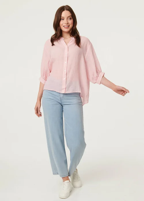 Izabel London Pink Collarless Button Back 3/4 Sleeve Blouse - 16 Image 4