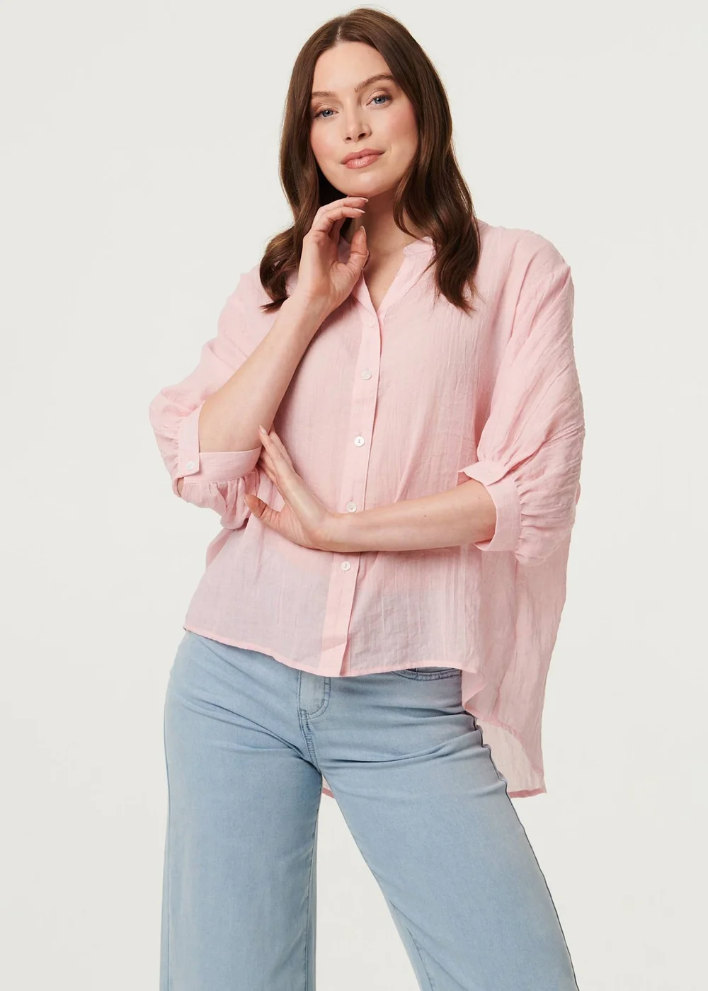 Izabel London Pink Collarless Button Back 3/4 Sleeve Blouse - 16 Image 1