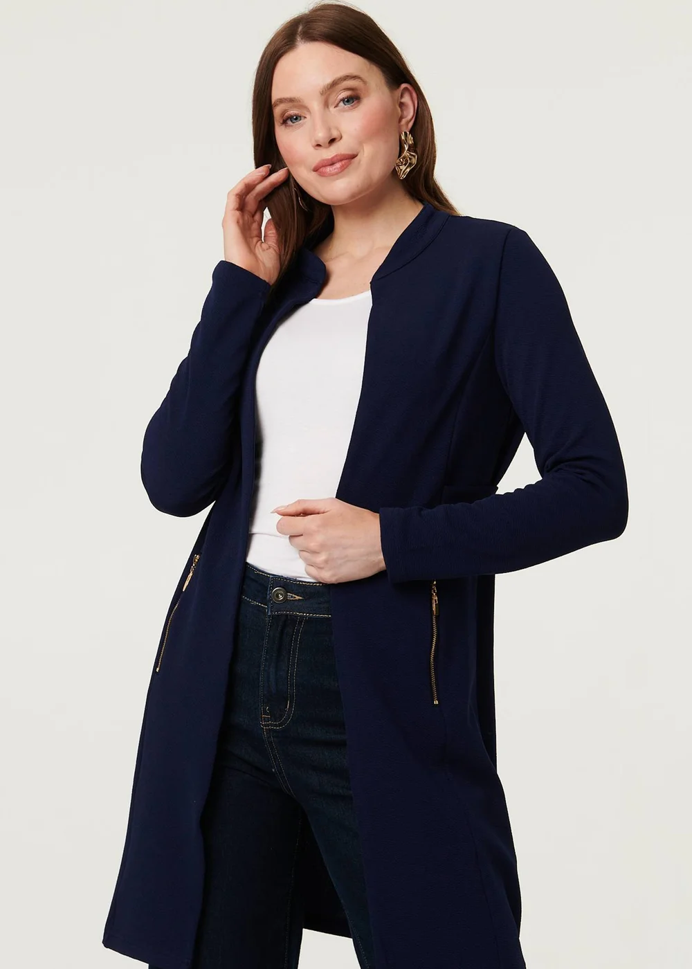 Izabel London Navy Open Front Longline Coatigan - 8 Image 1