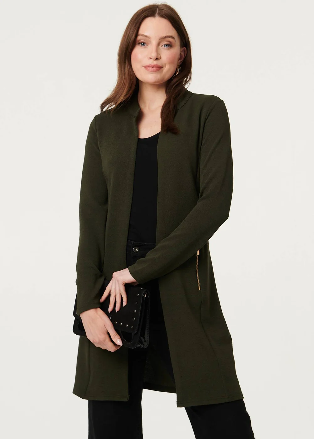 Izabel London Khaki Open Front Longline Coatigan - 12 Image 1