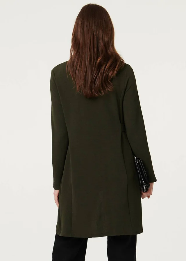 Izabel London Khaki Open Front Longline Coatigan
