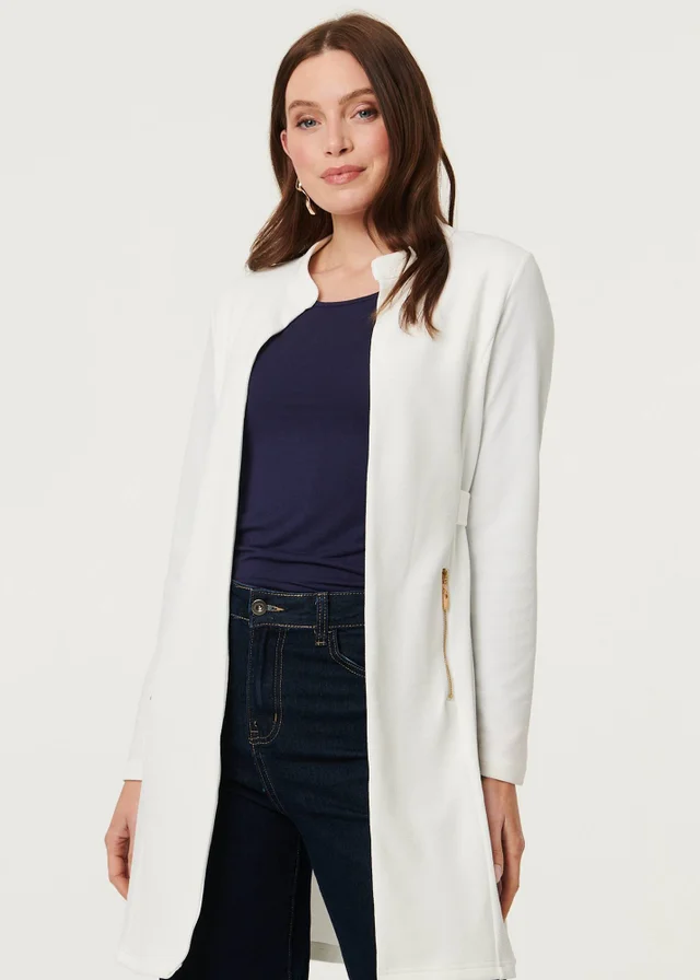 Izabel London White Open Front Longline Coatigan