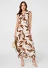 Izabel London Brown Leaf Print Layered Tie Waist Maxi Dress - 16 Image 4