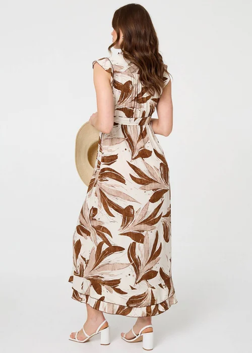 Izabel London Brown Leaf Print Layered Tie Waist Maxi Dress - 16 Image 2