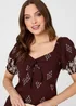 Izabel London Brown Border Print Puff Sleeve Midi Dress - 10 Image 3