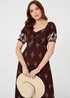 Izabel London Brown Border Print Puff Sleeve Midi Dress - 10 Image 1