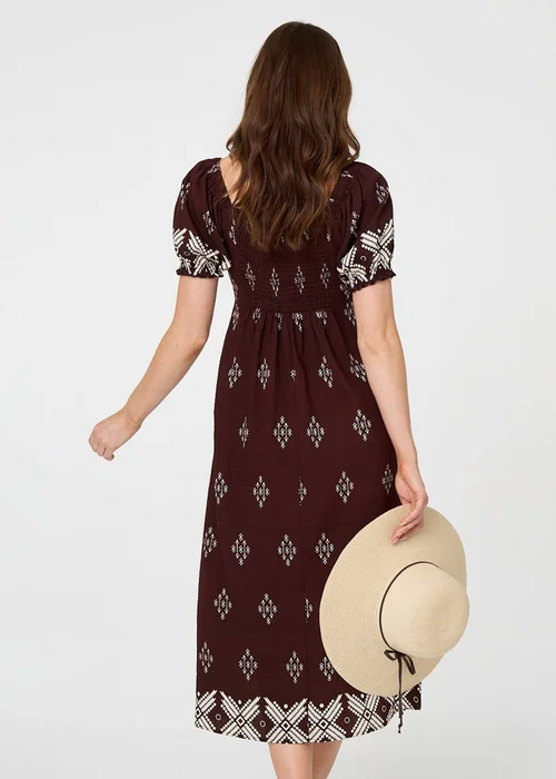 Izabel London Brown Border Print Puff Sleeve Midi Dress - 10 Image 2
