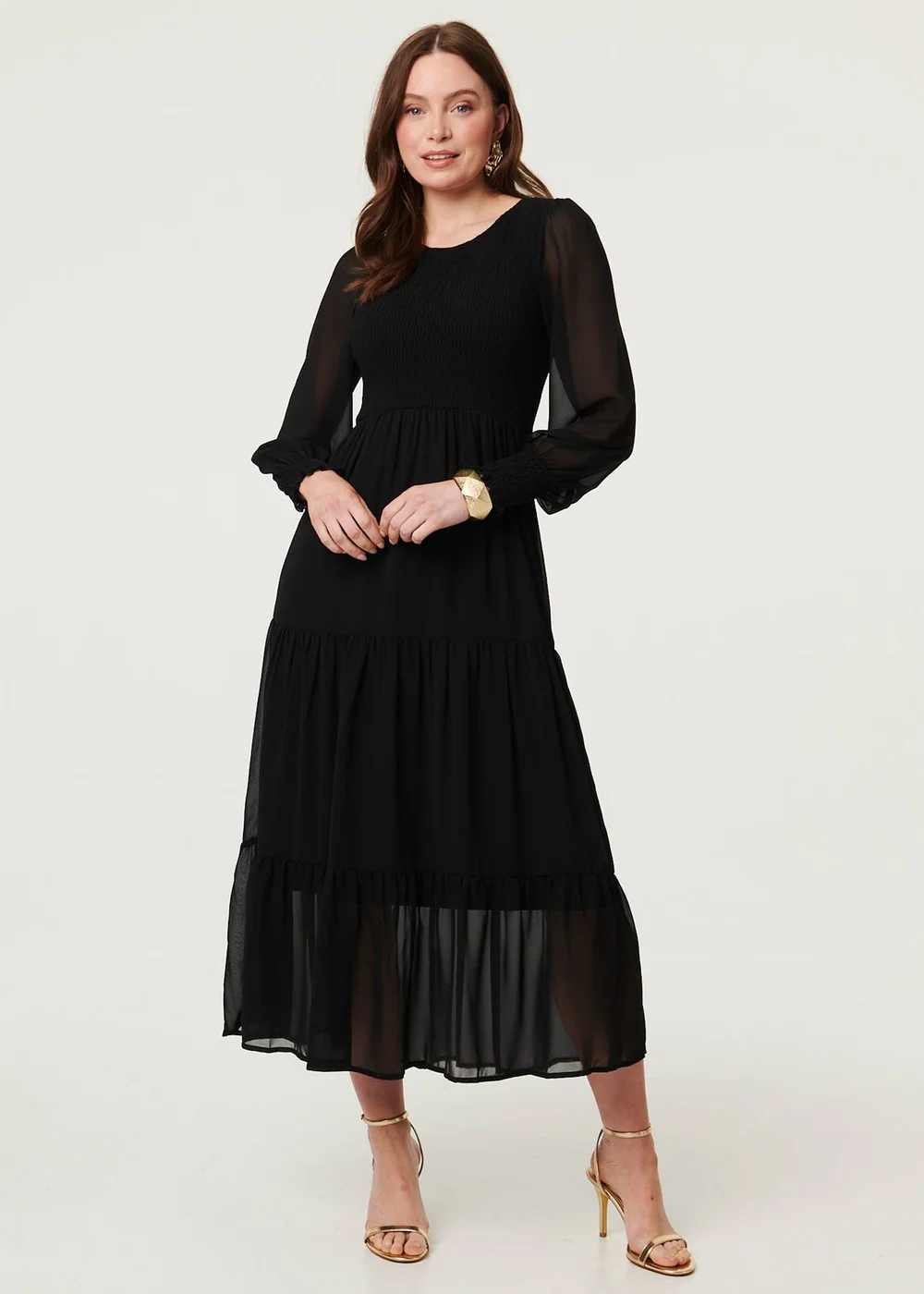 Izabel London Black Semi Sheer Layered Tiered Maxi Dress - 18 Image 4