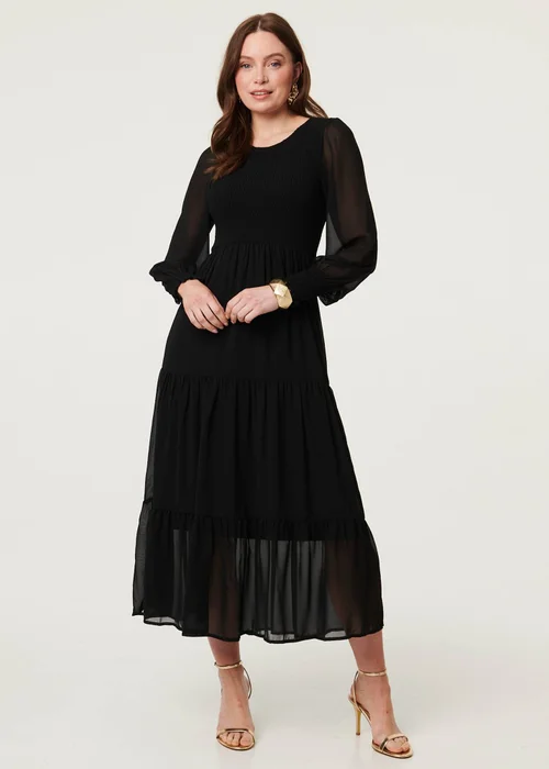 Izabel London Black Semi Sheer Layered Tiered Maxi Dress - 18 Image 4