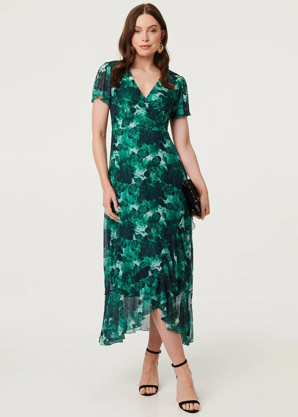 Izabel London Green Floral Semi Sheer Frilled Hem Maxi Dress - 14 Image 4