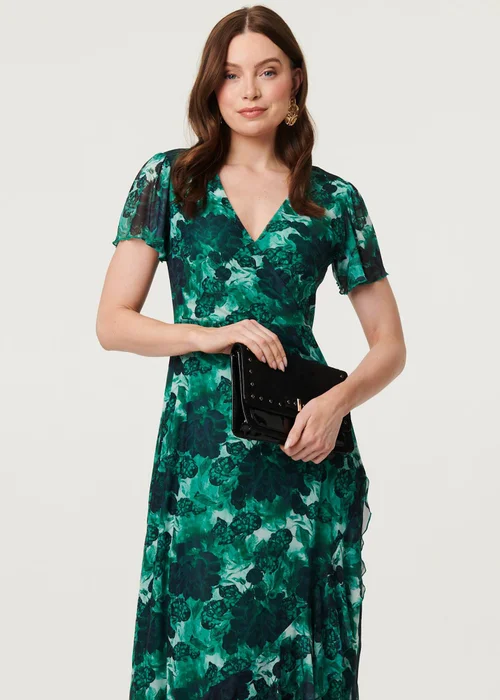 Izabel London Green Floral Semi Sheer Frilled Hem Maxi Dress - 14 Image 1
