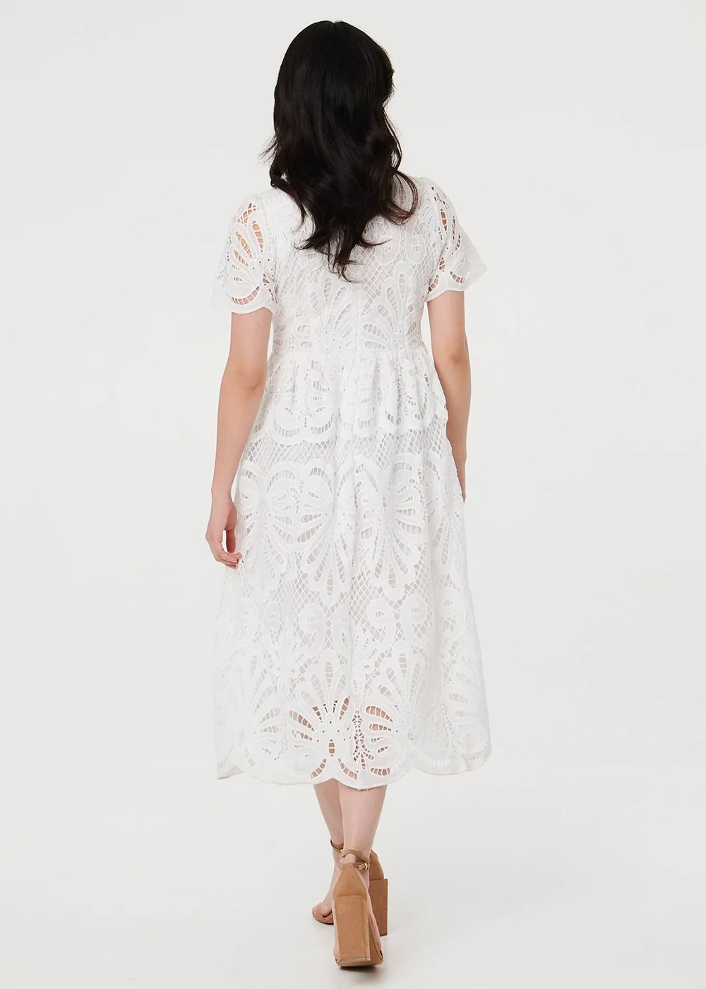 Izabel London White Semi Sheer Lace Layered Midi Dress - 14 | Matalan Izabel London White Semi Sheer Lace Layered Midi Dress - 14 | Matalan