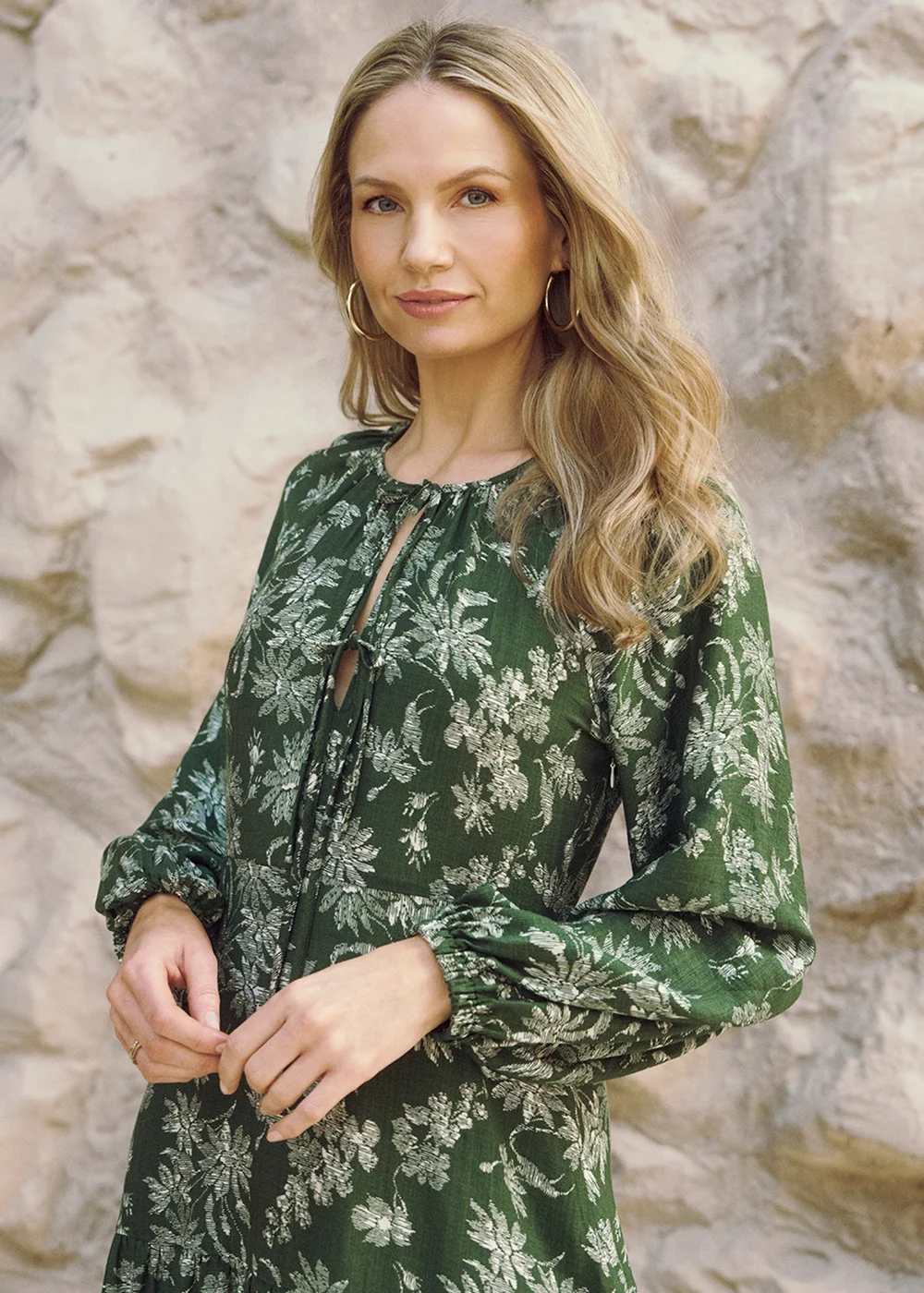 Izabel London Green Floral Long Sleeve Tie Neck Maxi Dress - 14 Image 3