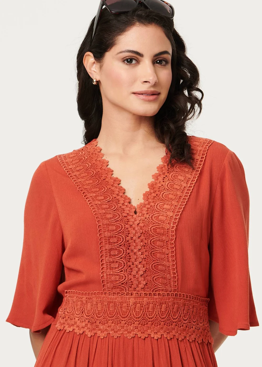 Izabel London Orange Lace Trim Tiered 1/2 Sleeve Maxi Dress - 10 Image 3