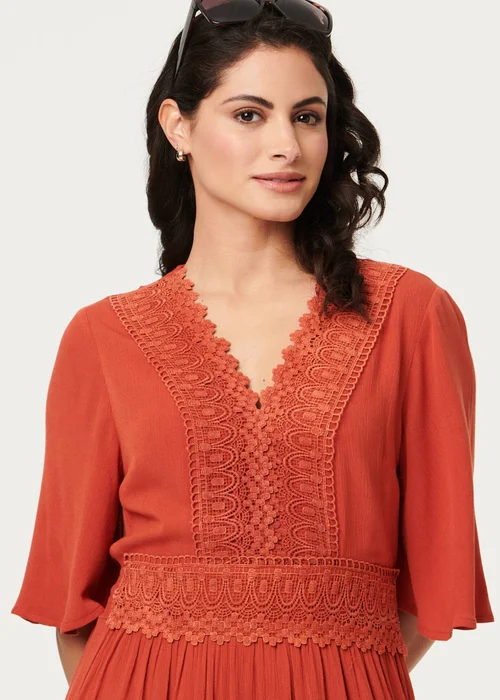 Izabel London Orange Lace Trim Tiered 1/2 Sleeve Maxi Dress - 10 Image 3