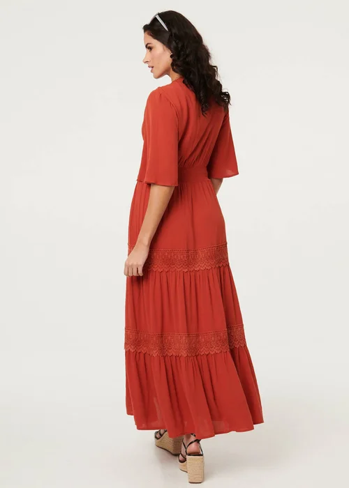 Izabel London Orange Lace Trim Tiered 1/2 Sleeve Maxi Dress - 10 Image 2